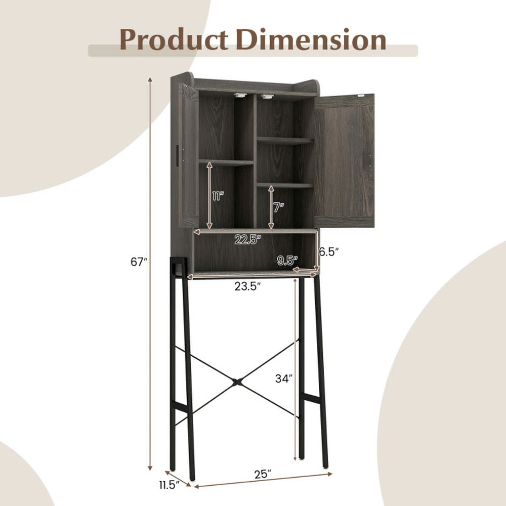 Finihen Toilet Storage Cabinet, Bathroom Cabinet Organizer, Over the Toilet Storage Cabinet Space Saver Organizer with Double Doors, for Bathroom, Gray