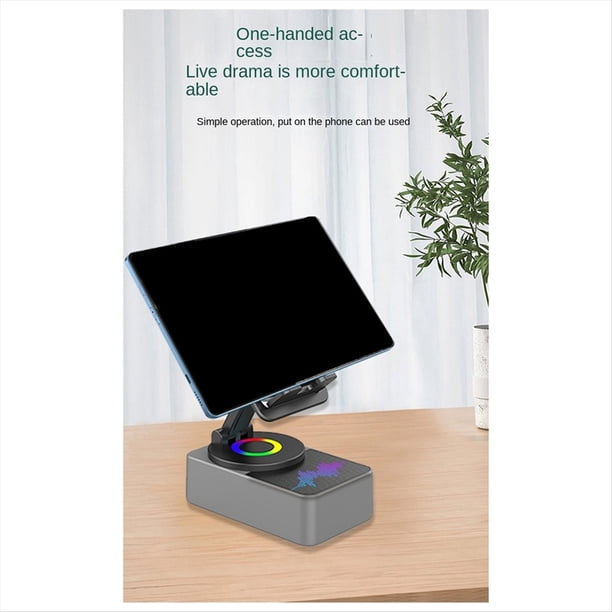 Soporte para Teléfono Móvil en con Elevación y Rotación Soporte para Teléfono Móvil con Altavoz Bluetooth y Altavoz Bluetooth Negro