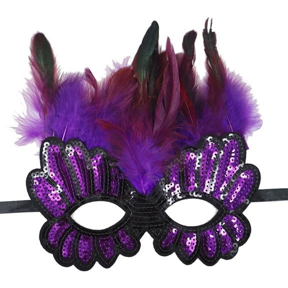Xfvqtps Mardi Gras Mask for Men and Women Masquerade Masks Multicolored Glitter Sequin Faux Feather Carnival Mask for Makeup Performance Ball Party Purple