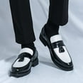 thumbnail image 2 of Men's Oxfords Dress Shoes 2025 Black White Color Blocking Fashion Casual Leather Slip on Penny Loafers, 2 of 9