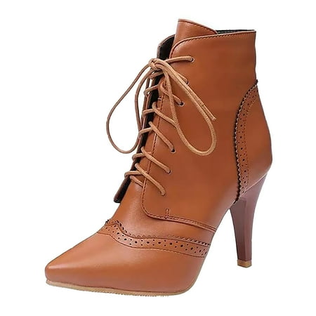 GHSOHS Boots for Women Pointed Toe Boots Ankle Booties Shoes White Boots for Women Fashion Hollow Flower Front Lace Up High Heel Women s Short Boot Cowgirl Boots Rain Boots Comfort Booties Size 39