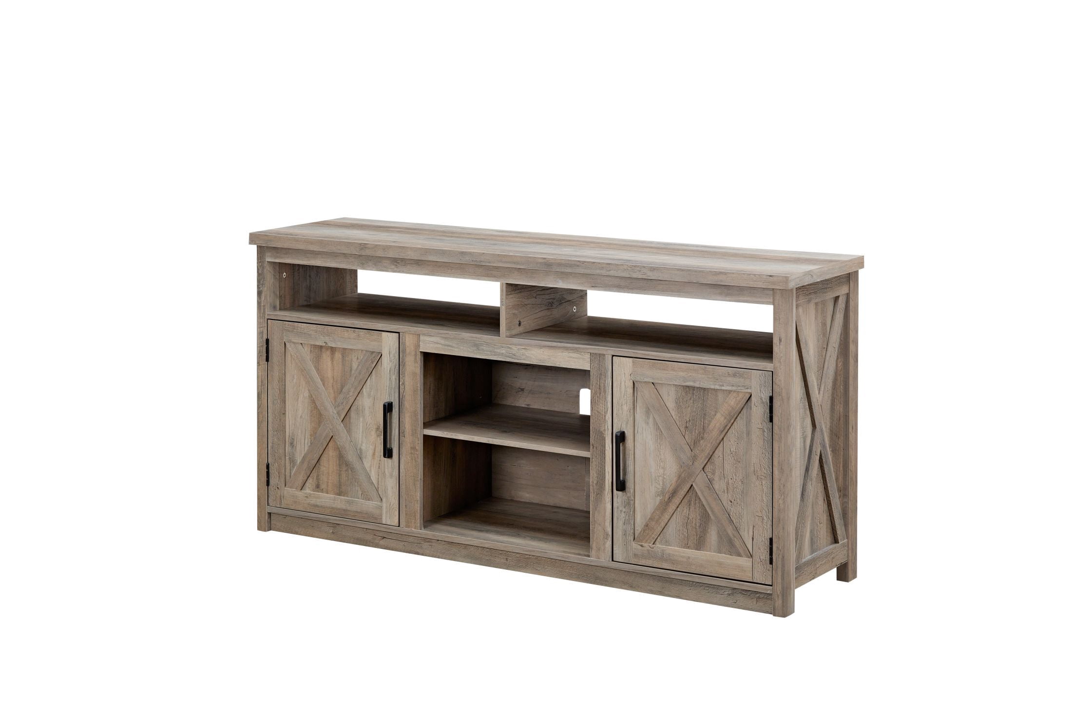 DEALTOPS Retro Farmhouse TV Stand with Barn Doors and Ample Storage for TVs Up to 60'', Gray Wash