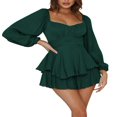 thumbnail image 1 of Women Puff Sleeve Off Shoulder Ruffle Romper Dress Built-in Shorts Layered Shorts Jumpsuit Fairy Mini Dress Playsuits, 1 of 6