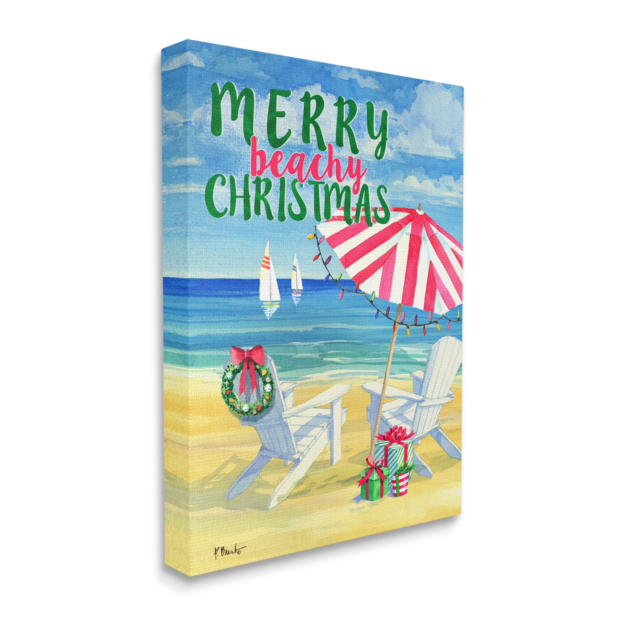 Stupell Industries Merry Beachy Christmas Holiday Painting Gallery Wrapped Canvas Print Wall Art, 36 x 48