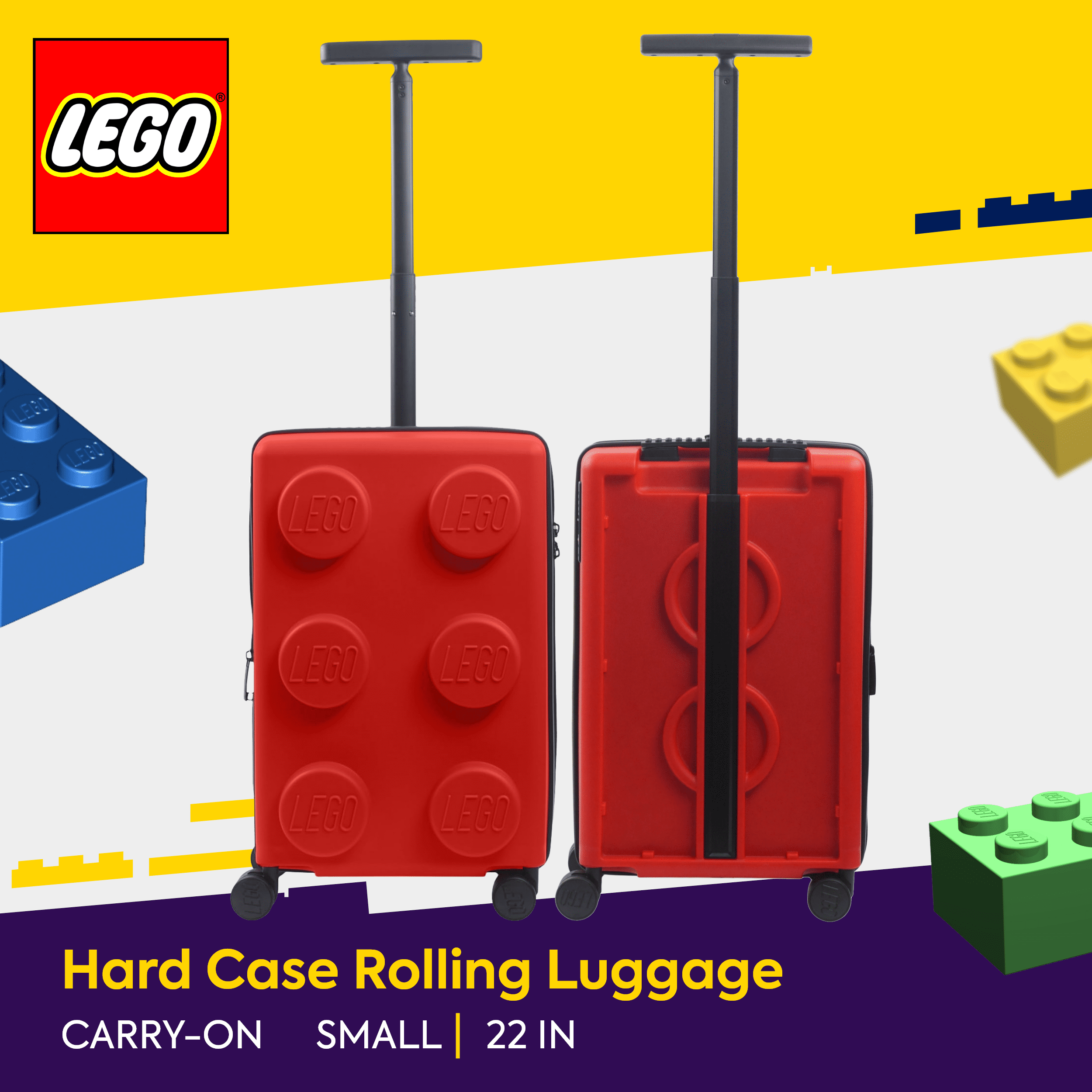 LEGO 22 Inch Rolling Luggage, Signature Trolley Expandable Hardshell Carry On Suitcase with Spinner Wheels, Red