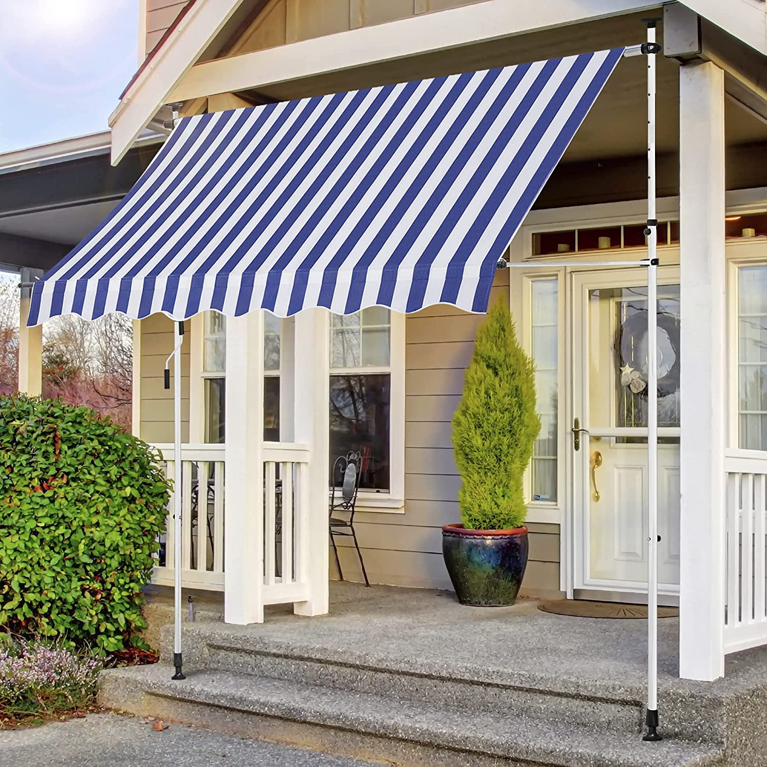 Private Jungle 12x8 Feet Manual Retractable Patio Awning Shade Shelter Outdoor Canopy for Deck Yard Balcony,Blue&white Private Jungle 12x8 Feet Manual Retractable Patio Awning Shade Shelter Outdoor Canopy for Deck Yard Balcony,Blue&white