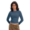thumbnail image 3 of Womens Long Sleeve T Shirts Basic Scoop Neck Crop Tops Casual Slim Fitted Clothes Thermal Tee, 3 of 6