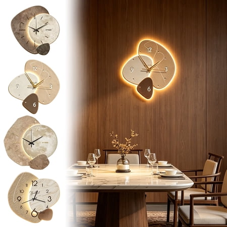 Modern Wall Clock Silent Non Ticking Quartz with LED Light, Decorative Hanging Wall Clock for