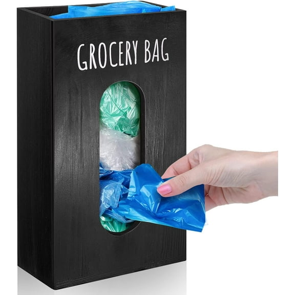 Wood Plastic Bag Holder - Wall Mount Grocery Bag Holder and Dispenser, Farmhouse Trash Bag Holder with Extra-Wide & Easy-Access Openings, Garbage Bag Dispenser Rustic Finish Bags Saver