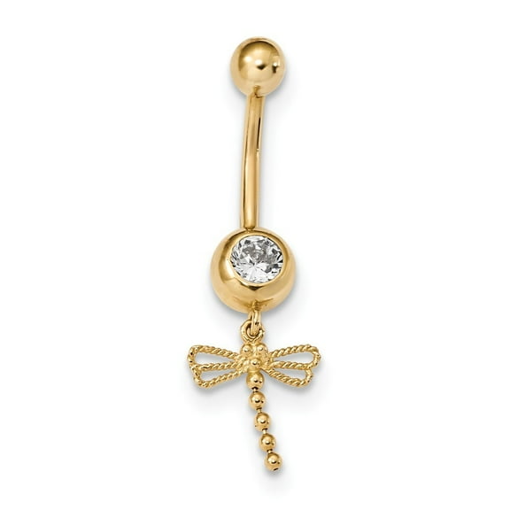 7.1mm 14k Cubic Zirconia Dragonfly Dangle Belly Ring