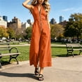 thumbnail image 5 of Jumpsuits for Women Sleeveless Zipper V Neck One Piece Jumpsuit Waist Cinched Slim Fit Wide Leg Ankle Length Jumpsuit with Pockets Summer Casual Outfits, 5 of 6