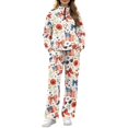 thumbnail image 2 of 2 Piece Outfits for Women Long Sleeve Half Zip Tracksuit, XL, Lapel Sweatshirt, Drawstring Wide Leg Pants with Pockets, Fall Travel Airport Outfits Lounge Set, American Flag Floral Bow, 2 of 7