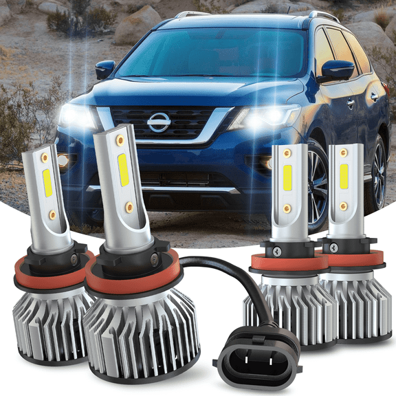 H9/H11 High Beam & H11 Low Beam LED Headlight Bulbs Combo Kit For Nissan Pathfinder 2017 2018 2019 2020 4pcs