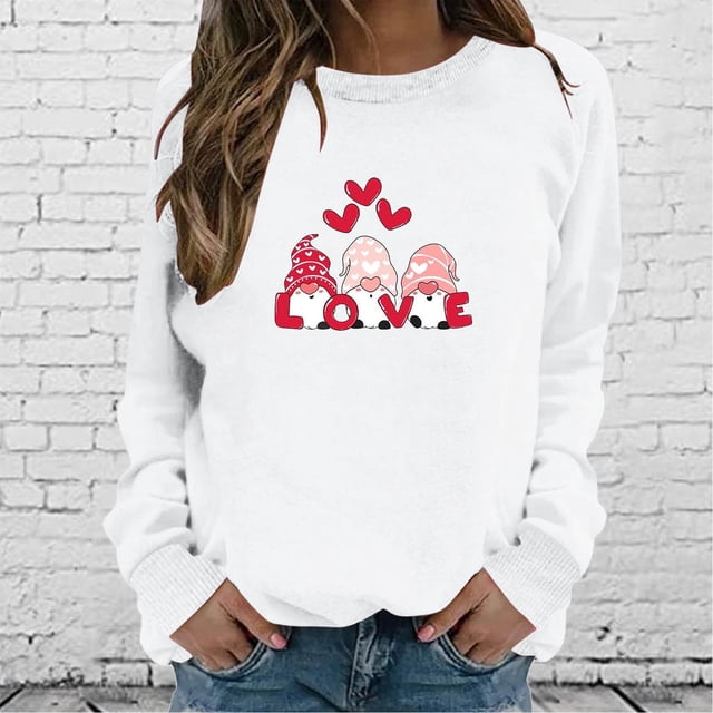 Meichang Sweatshirts à Col Rond pour Femmes, Sweatshirts de la Saint-Valentin, Hauts de Vacances, Sweatshirts Graphiques Cœur d'Amour, Manches Longues, Cadeaux de la Saint-Valentin