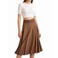 thumbnail image 3 of Women'S High Waist A-Line Skirt Flared Midi Skirt Vinage Skirt with Belt Brown XL, 3 of 7