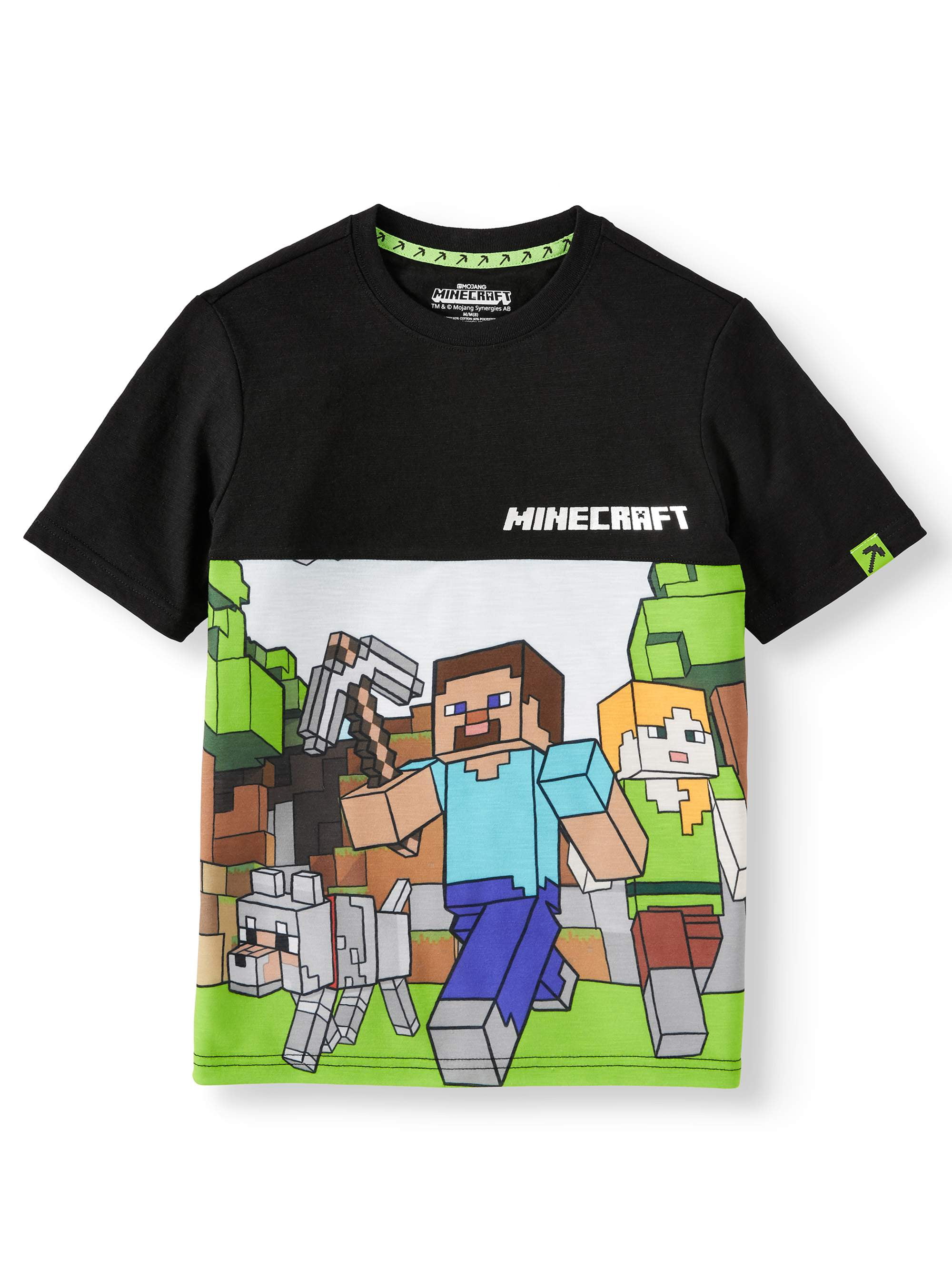 Minecraft Sprites Mojang Boys Kids Green Characters Short Sleeved T-Shirt