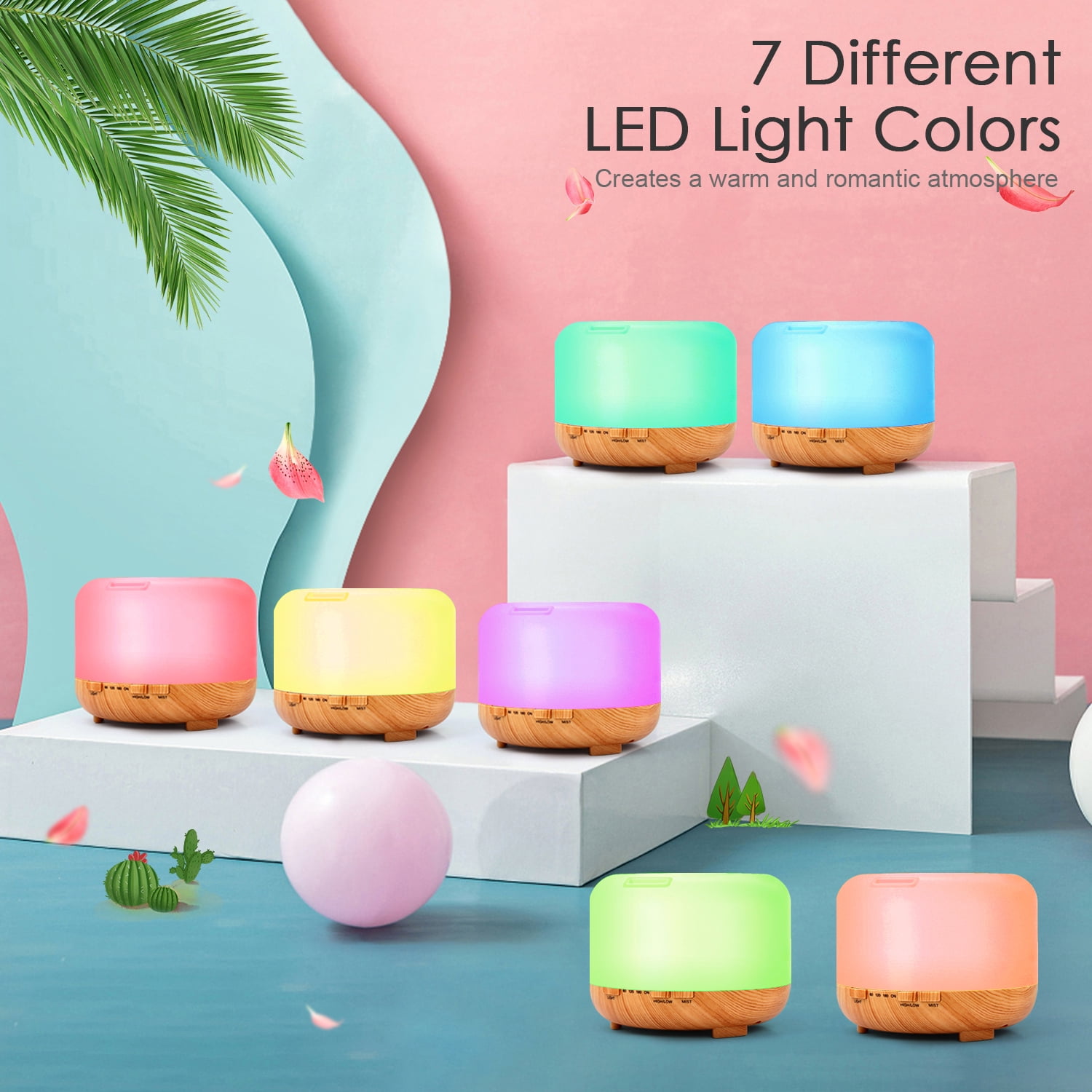 500ml Premium, Essential Oil Diffuser, 5 In 1 Ultrasonic Aromatherapy Fragrant Oil Humidifier Vaporizer, Timer and Auto-Off Safety Switch, 7 LED Light Colors