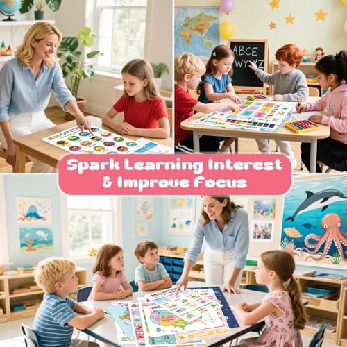 16 Educational Posters for Toddlers 1-3, Laminated Classroom Learning Posters for Kids 3-5, Kindergarten Classroom Must Haves, Preschool Homeschool Supplier Materials Alphabet Number Chart Classr