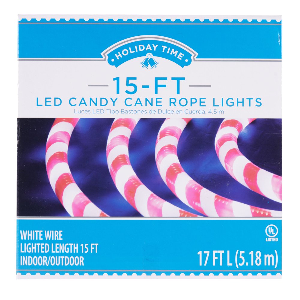 Holiday Time LED Red & White Candy Cane Rope Lights, 15'
