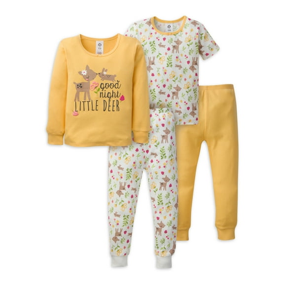 Gerber Baby & Toddler Girls Snug Fit Cotton Pajamas, 4pc Set (12M-5T)