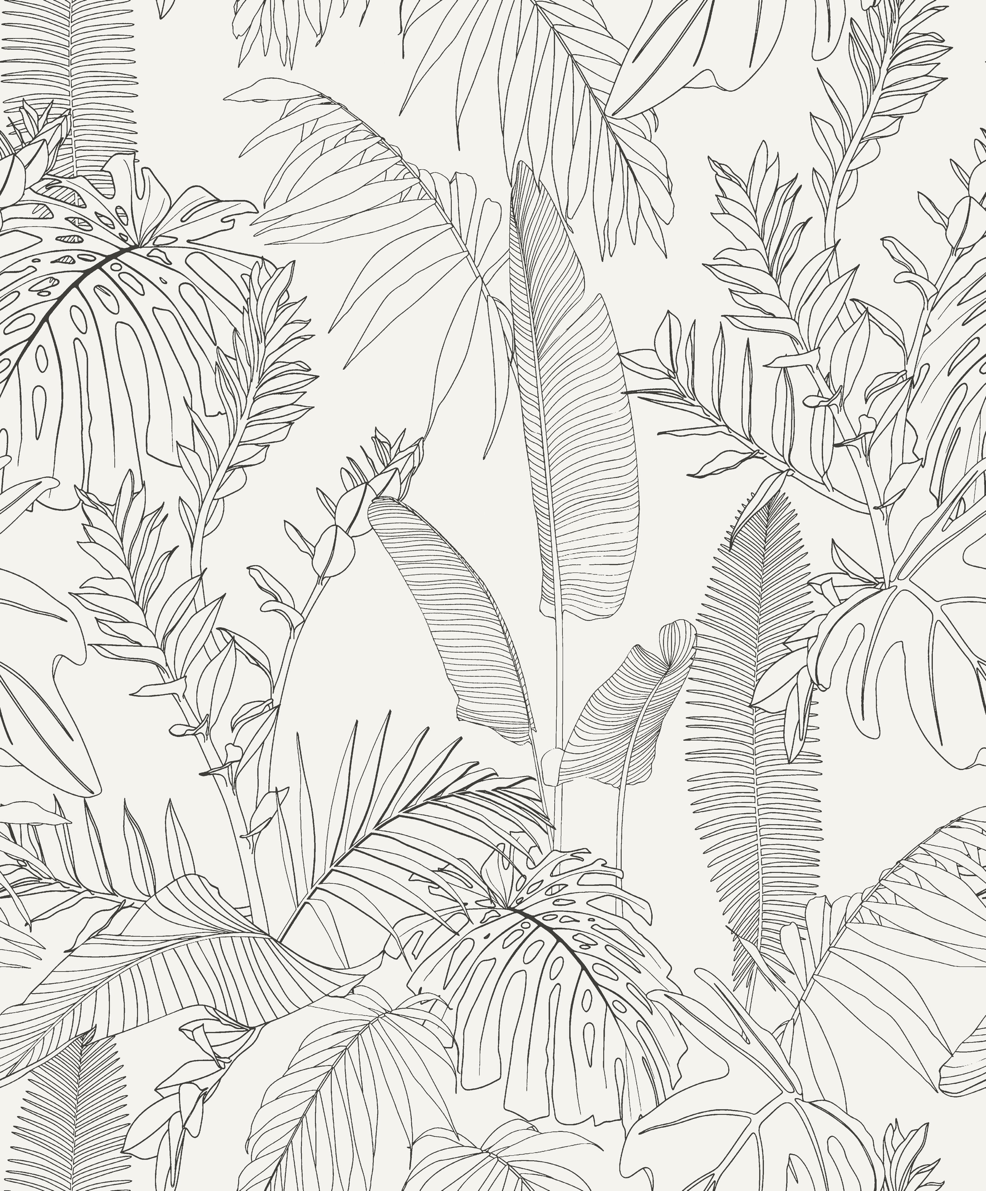 White Tropical Leaves Botanical Printed Non-Woven Non-Pasted Textured Wallpaper 57 Sq. Ft.