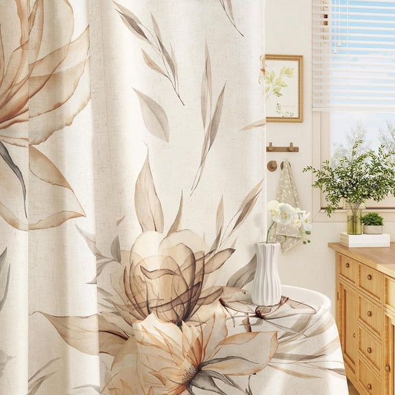 Watercolor Floral Shower Curtain Beige Botanical Leaves Fabric Bathroom Shower Curtain with Hooks 71x71 inches