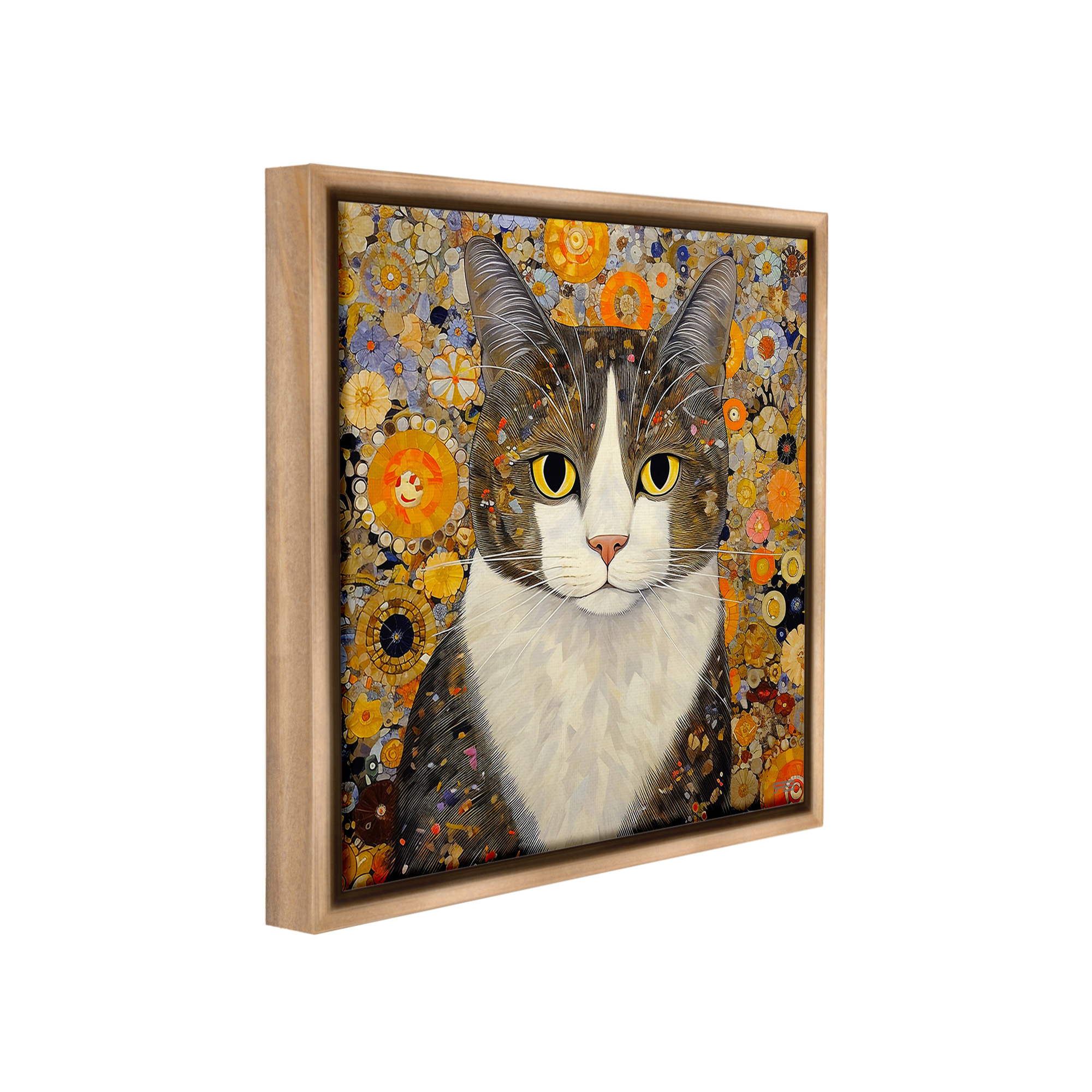 Stupell Industries Mosaic Pattered Cat Animals & Insects Painting Brown Floater Framed Canvas Art Print Wall Art, 25 x 25