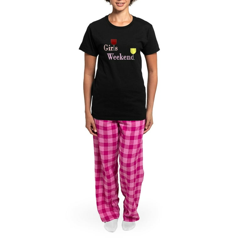 CafePress Girls Weekend Wine Women s Dark Pajamas Women s Short Sleeve Print T Shirt and Pants Dark Cotton Pajama Set