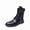 Black, variant on Men's Mid-Calf Leather Boots with Chain Strap - Punk Style Brogue Detailing, Lace-Up Strap Dress Ankle Boots, Black/Brown