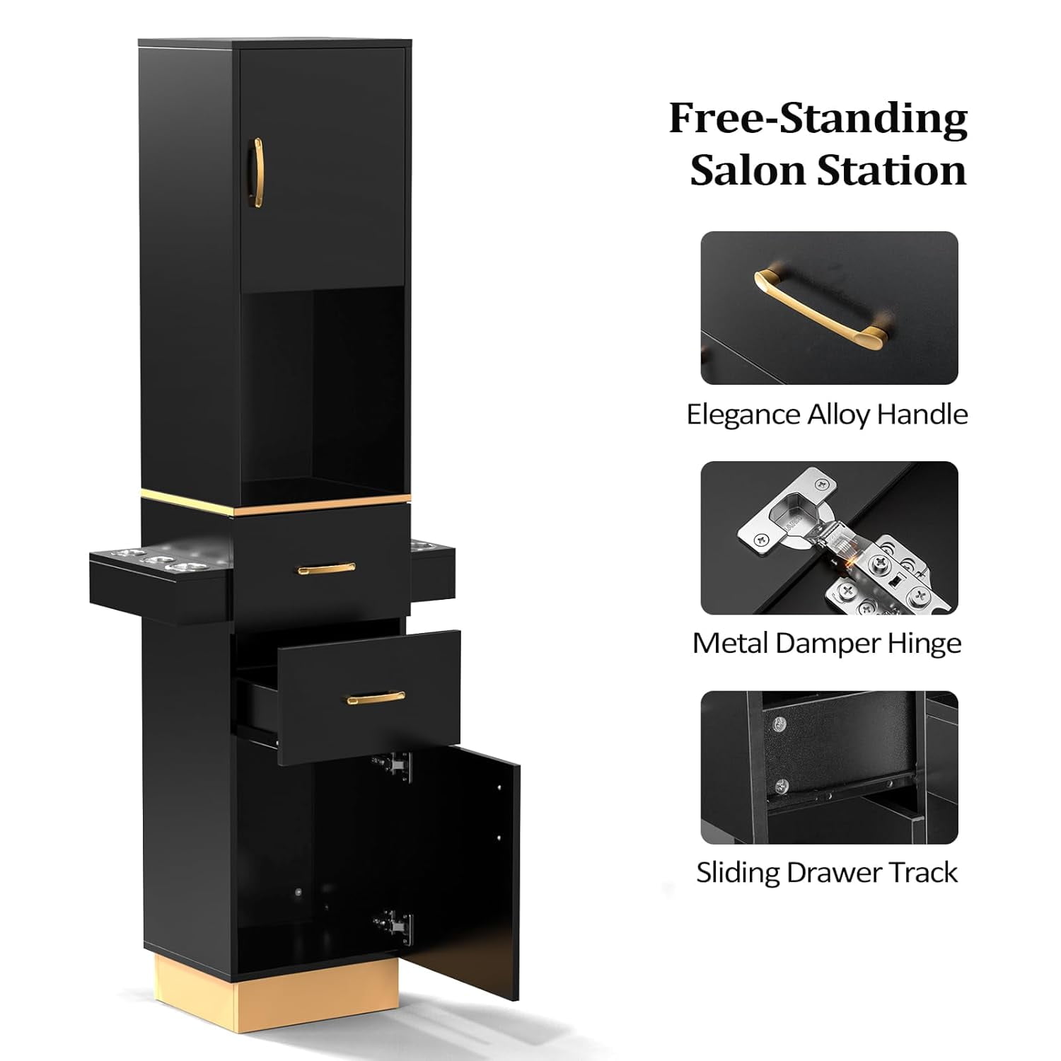 Katxon Salon Storage Station with 2 Storage Cabinet, 2 Drawers, Black