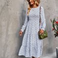 thumbnail image 3 of Vestido floral de cintura alta Vestido midi de fibra de poliéster con cuello redondo elástico de manga larga para citas Blanco M, 3 of 8