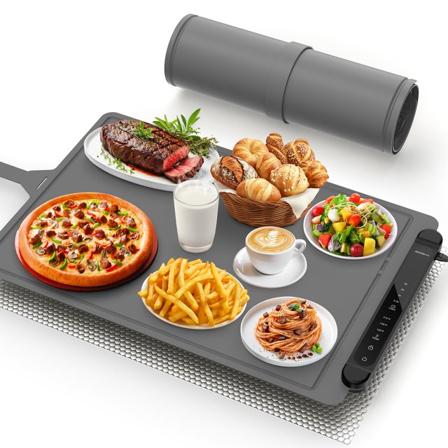 Tapis Chauffant Alimentaire Plateau Électrique : Coussin Chauffant en Silicone Réglable avec 3 Réglages de Température 4 Fonctions de Minuterie Portable Enroulable Chaud