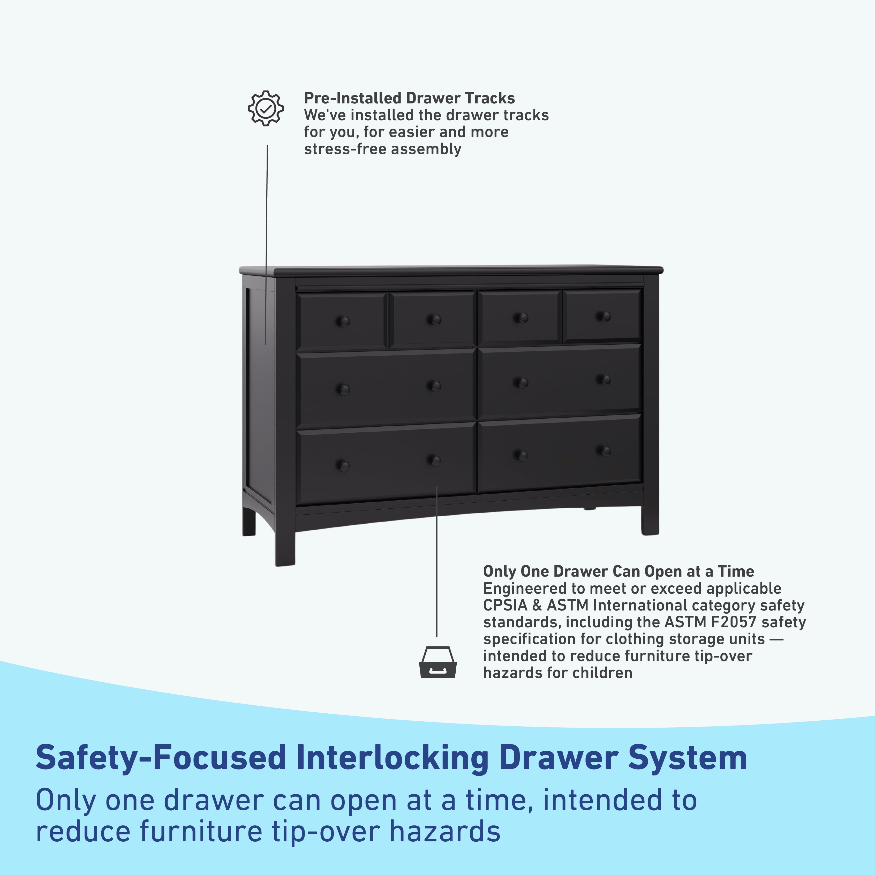 Graco Benton 6 Drawer Nursery Double Dresser, Black
