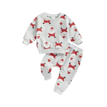 

Binshrliy Baby Boys Girls Christmas Outfits Clothes 3M 6M 12M 18M 24M 3T Infant Boy Girl Long Sleeve Santa Claus Print Sweatshirt + Elastic Long Pantstmas-themed Clothing Costume for Toddler