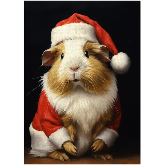 Santa Guinea Pig Puzzles 500 Pieces for Adults - Pet Santa Costume Portrait Christmas Gift for Guinea Pig Owner - Funny Challenging Jigsaw Puzzle Perfect for Game Nights