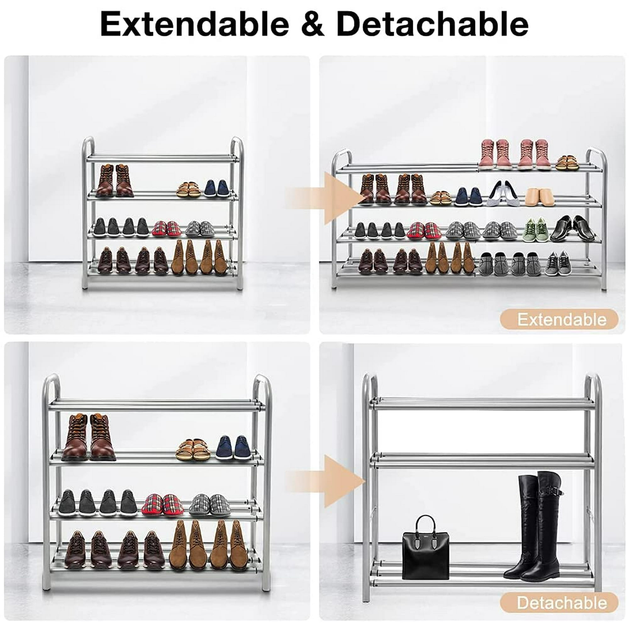4 Tier Extendable Shoe Rack Organiser Strong and Durable Heavy Duty Metal Footwear Storage Rack Holds 20 Pairs 60 100 x 22 5 x 61 5 cm Walmart