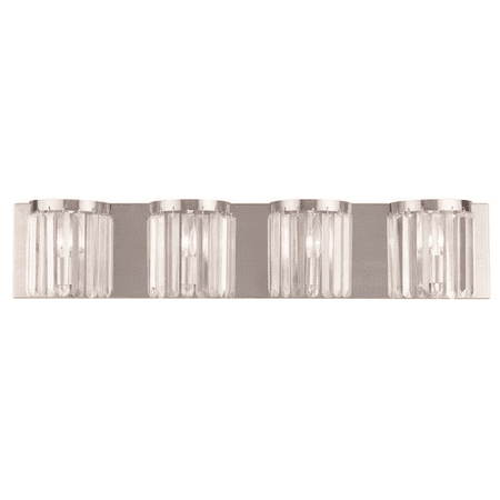

Brushed Nickel Tone Finish Bathroom Vanity Steel Material Candelabra Base 34 Wide 4 Light Fixture