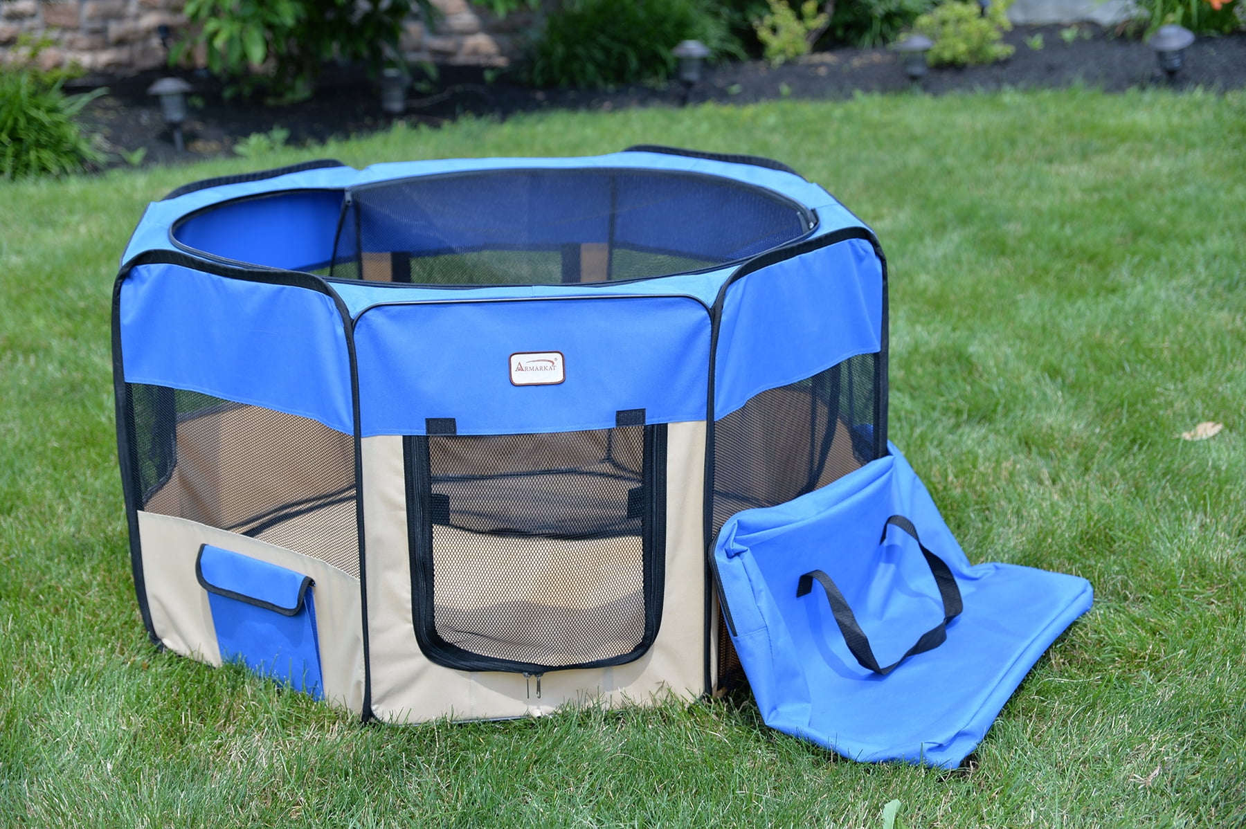 Armarkat Portable Playpen, Blue and Beige, PP001B