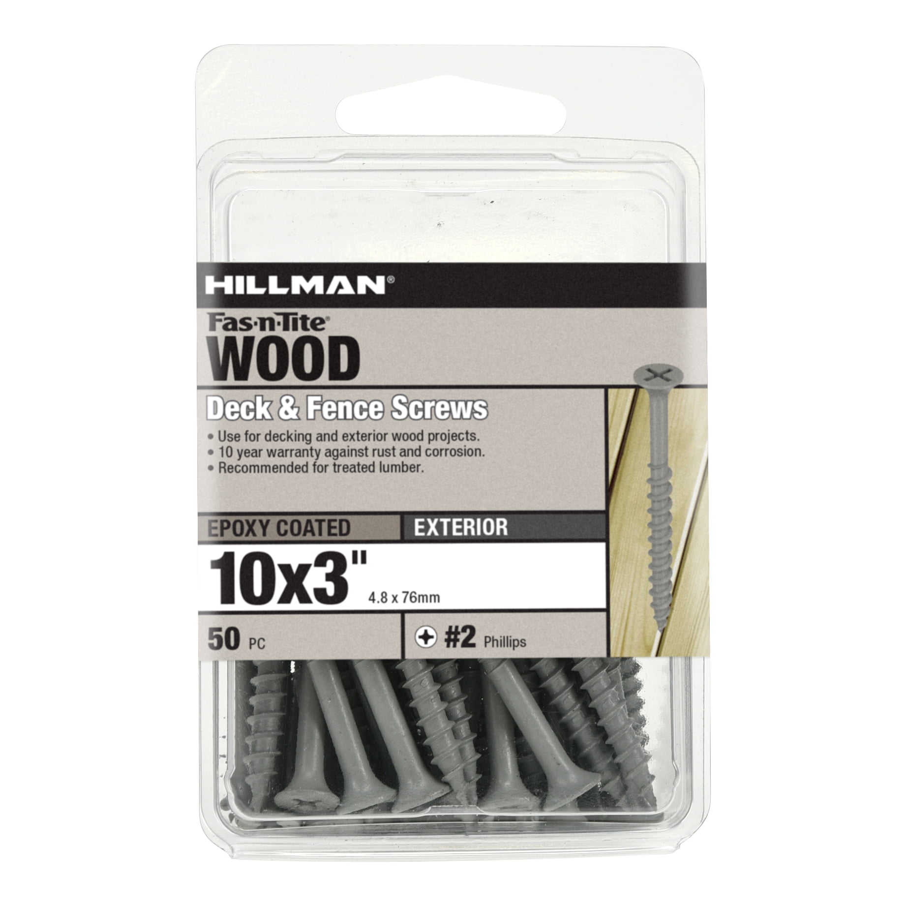 Fas-n-Tite Deck and Fence Wood Screws, #10 x 3", Steel, Epoxy, Phillips, Gray, 50 pack