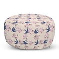 thumbnail image 1 of Romantic Pouf Cover with Zipper, Floral Bouquet and Swallow Birds Pattern, Soft Decorative Fabric Unstuffed Case, 30" W X 17.3" L, Indigo Champagne, by Ambesonne, 1 of 5