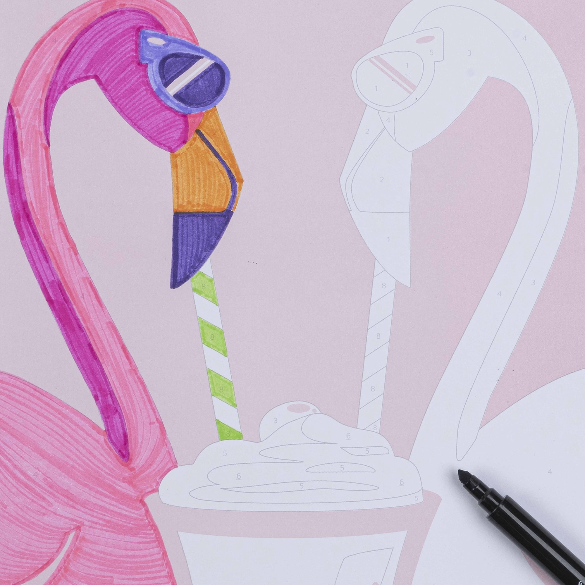 Vivid by Brea Reese: Marker Color-By-Number Kit - Queen of Hearts -5 Dual-Sided Markers, 12 Design Coloring Pages, Retro Vibrant Themed Spiral Art Pad