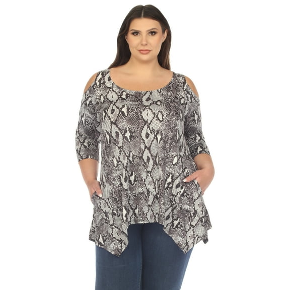 White Mark Women's Plus Size Snake Print Cold Shoulder Tunic