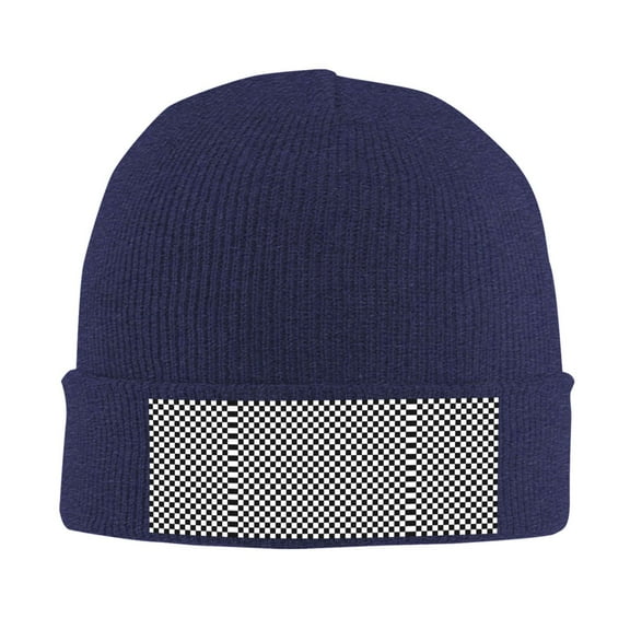 Black Checkered Beanie Hat Knit Hat Skull Cap for Men Women Winter Hat Navy Blue