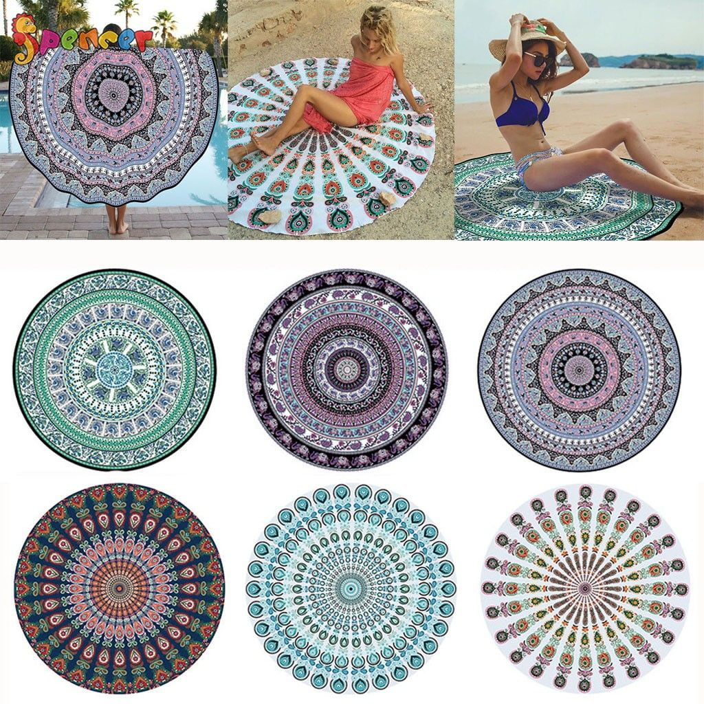 Retro Peacock Round Mandala Tapestry Hippie Beach Indian Blanket Gypsy Yoga Mat 