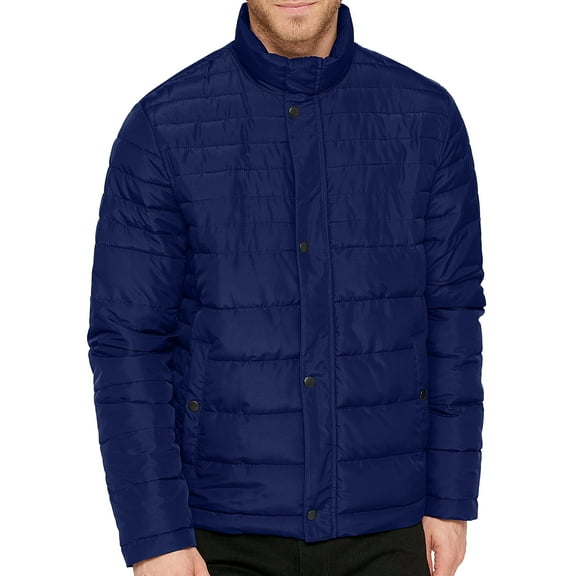 Kenneth Cole Men's Lightweight Packable Insulated Puffer Jacket (Large, Navy)