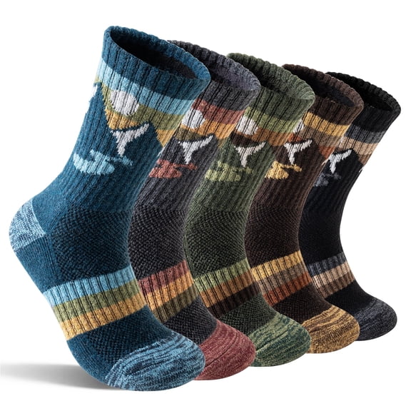 5 Pairs Merino Wool Hiking Socks Compression Warm Thermal Thick Cushion Socks for Women Men