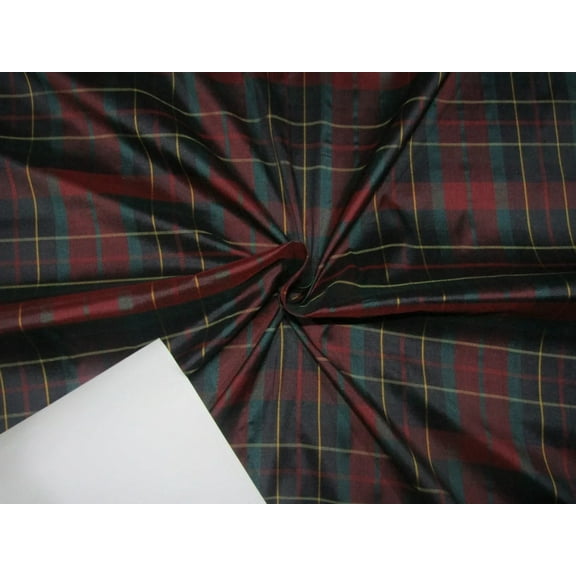 100% Silk dupion red navy green plaids Fabric 54" wide DUPC122[2]