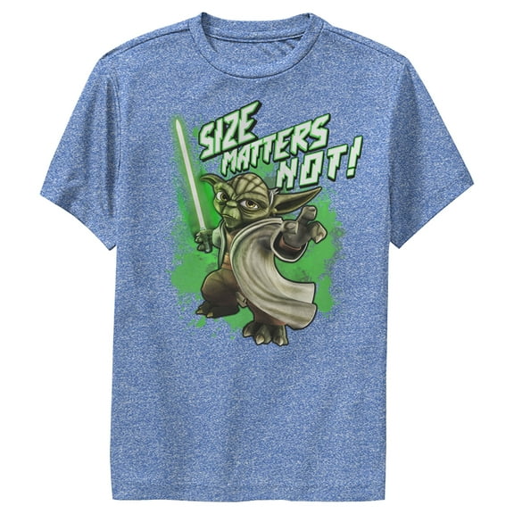 Boy's Star Wars: The Clone Wars Yoda Size Matters Not Performance Graphic Tee Royal Blue Heather Large