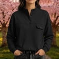 thumbnail image 5 of TEAJOPSUU Women Fall Winter Pullover Sweatshirts Stand Collar Long Sleeve Button Placket Fleece Lining Blouses with Thin Fleece Lining Warm Windproof B-Black, 5 of 6