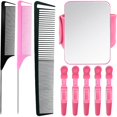 thumbnail image 1 of wonim44 9 Pcs Hair Parting & Styling Comb Set - 2 in 1 Braiding & Rat Tail Comb, Fine & Wide Tooth, Magnetic Wrist Sewing Pincushion Pin Cushion Holder with 5 Alligator Hair Clip (Pink), 1 of 1